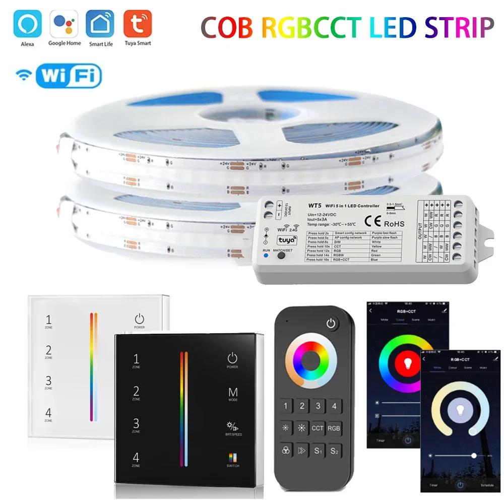 WT5 5in 1   LED Ʈѷ, DC24V COB RGBCCT LED Ʈ Ʈ, 6  840LED/m 2.4G RF  ġ Ʈ, ˷ ۿ